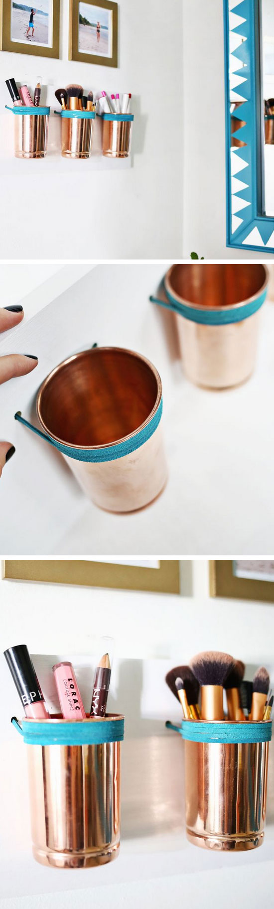 Leather + Copper Cup Organizer. 