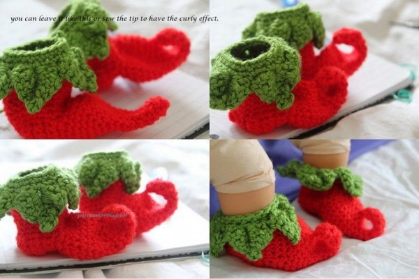 Chili or Elf Crochet Baby Shoes. 