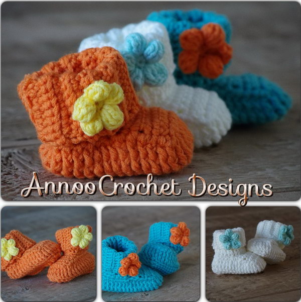 Spring Flower Crochet Baby Booties. 