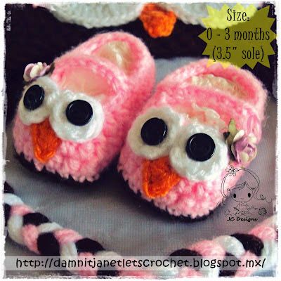 Crochet Owl Mary Jane Slippers. 
