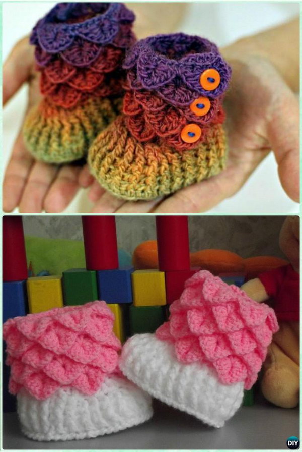 Crochet Crocodile Stitch Baby Booties. 