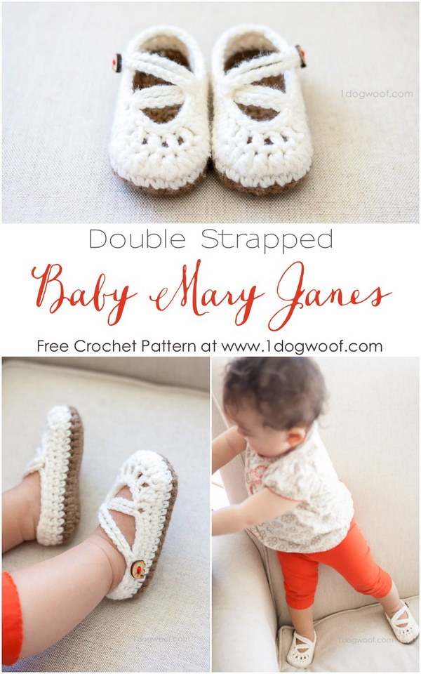 Double Strapped Crochet Baby Mary Jane Slippers. 