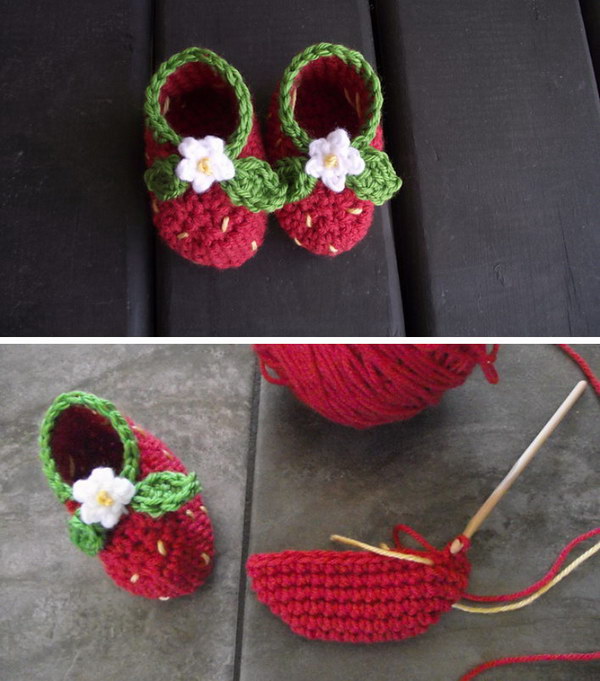 Crochet Strawberry Booties. 