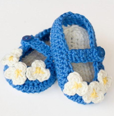 Vintage Mary Jane Crochet Baby Booties. 