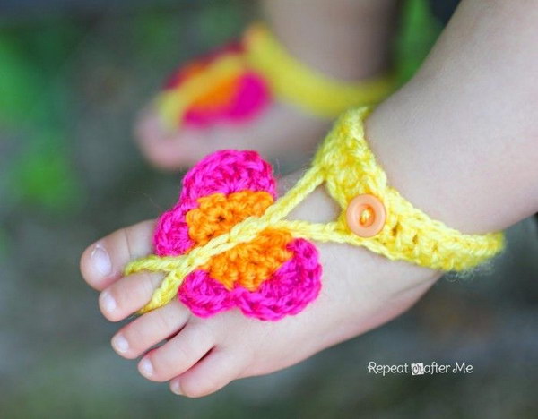 Crochet Butterfly Barefoot Sandals. 