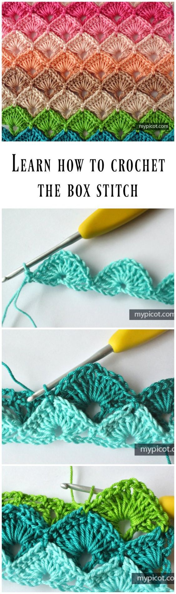 Instructions for how to Crochet the Box Stitch. 