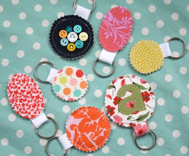 Fabric Scrap Key Rings. 