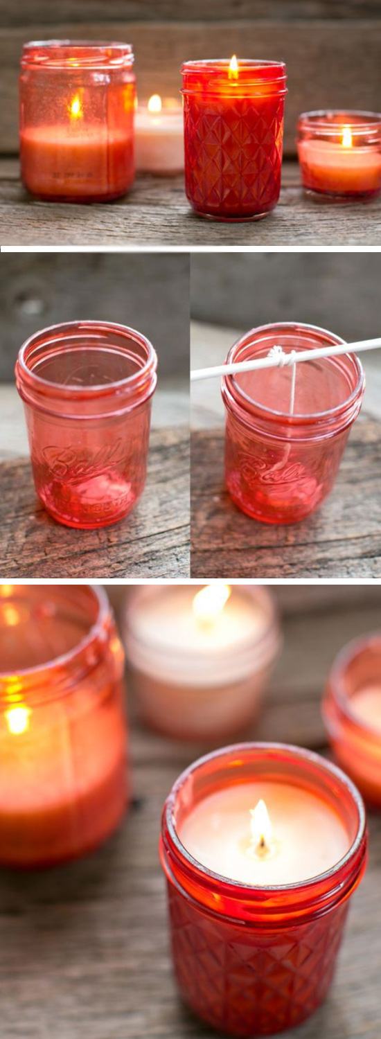 Romantic Pink Mason Jar Candles. 