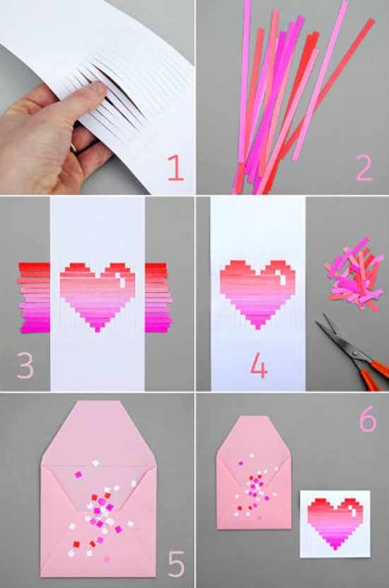 DIY Valentine’s Day Cards Made out of Paper Strips. 