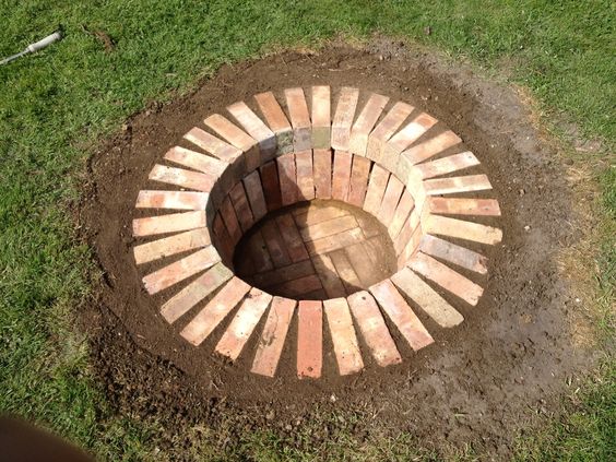Fire Pit In The Lawn from Reclaimed Bricks. 