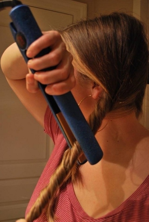Twist Your Hair into a Ponytail and Flat-iron the Twist to Make Waves. 