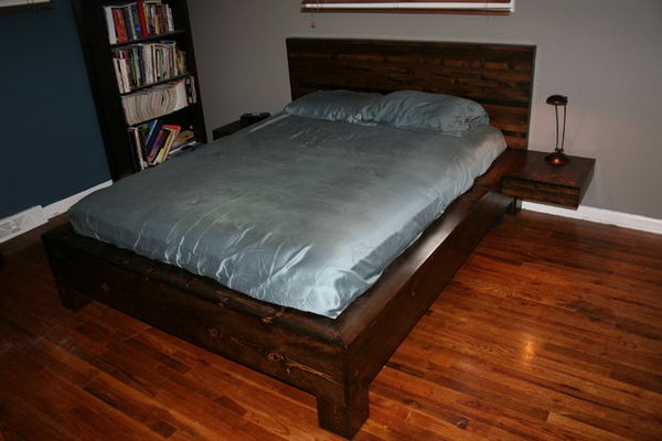 DIY Platform Bed with Floating Nightstands. See how to make it 