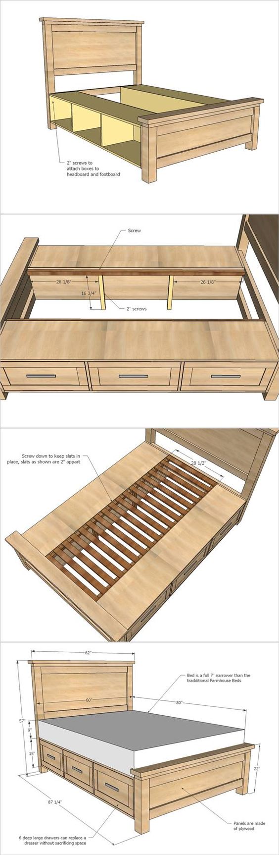 Farmhouse Storage Bed with Drawers. 