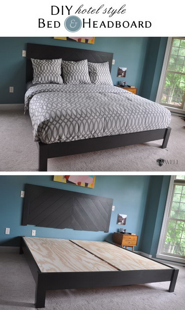 DIY Hotel Style Headboard and Platform Bed Frame. Get the full tutorial 