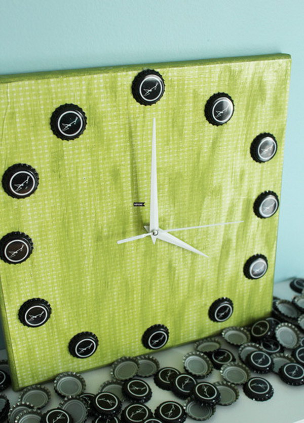 Cool Clock Made with Beer Bottle Caps. This bottle cap clock would add more homemade touch to your home. See the tutorial 