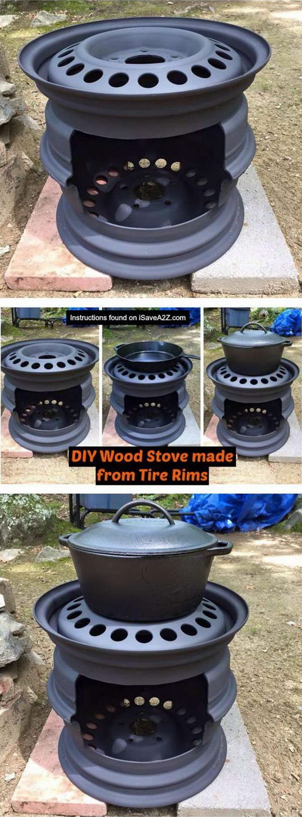 DIY Wood Stove Made From Tire Rims. 