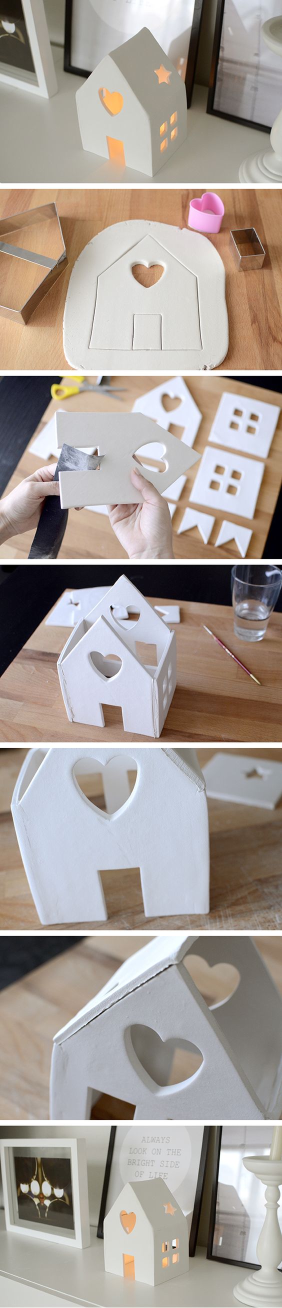 DIY House Candle Holder With Air Dry Clay. 