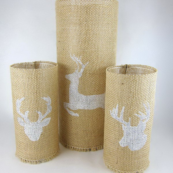 Stenciled Burlap Candle Holders. Get the instructions 