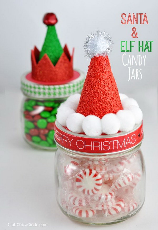 Santa and Elf Hat Candy Jars. 