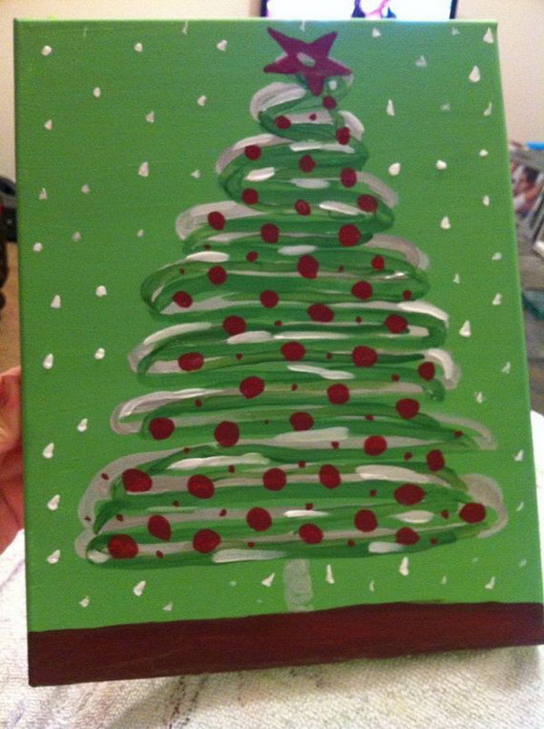 Christmas Tree Canvas with Red Sprinkles and Snow Polka Dots. 