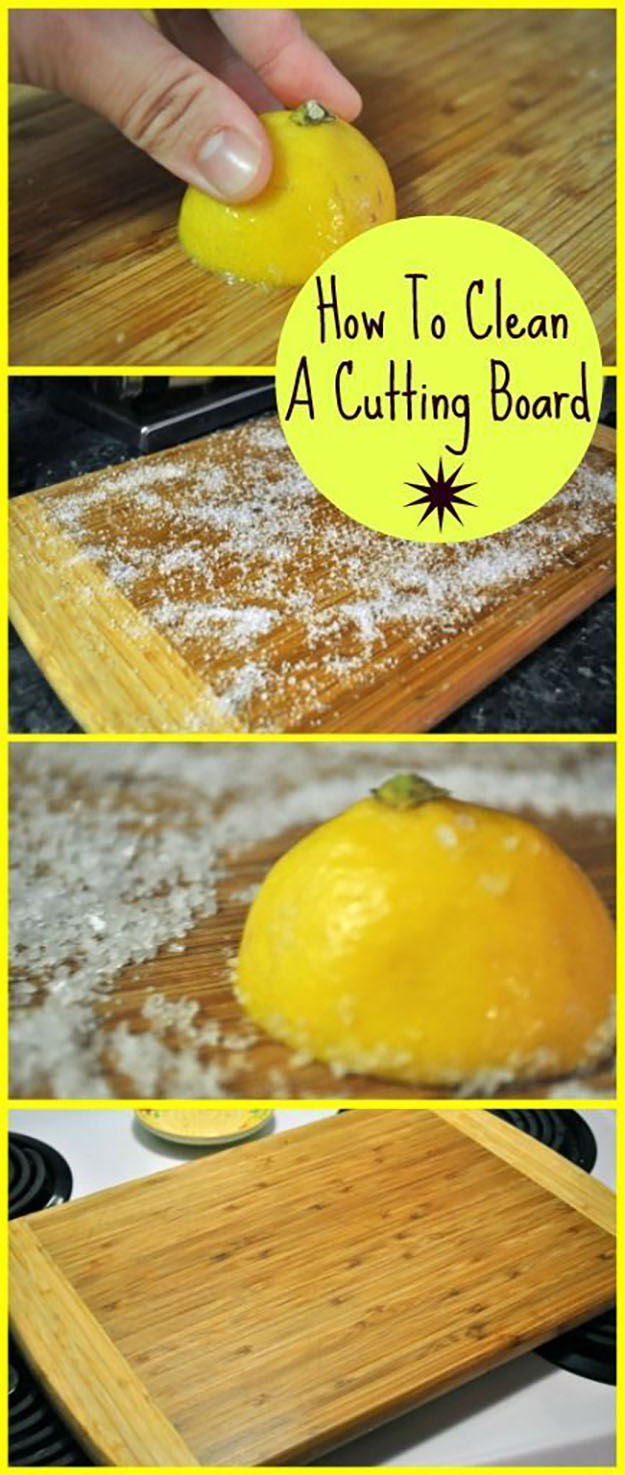 Clean & Sanitize A Cutting Board With A Lemon. 