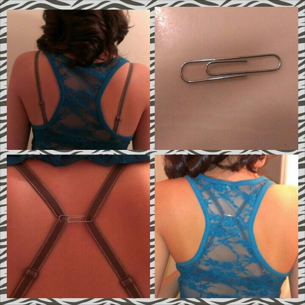 Turn A Bra Into A Racerback with Paper Clip. 