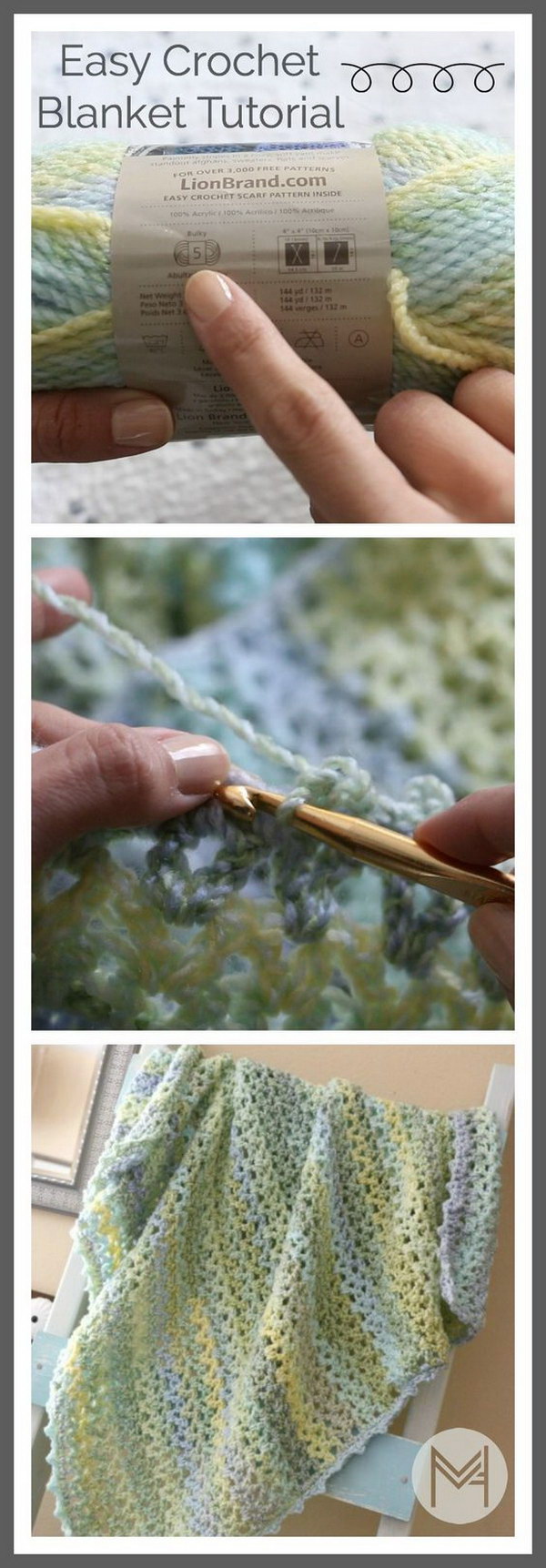 Easy Strips Baby Blanket Crochet Pattern. 