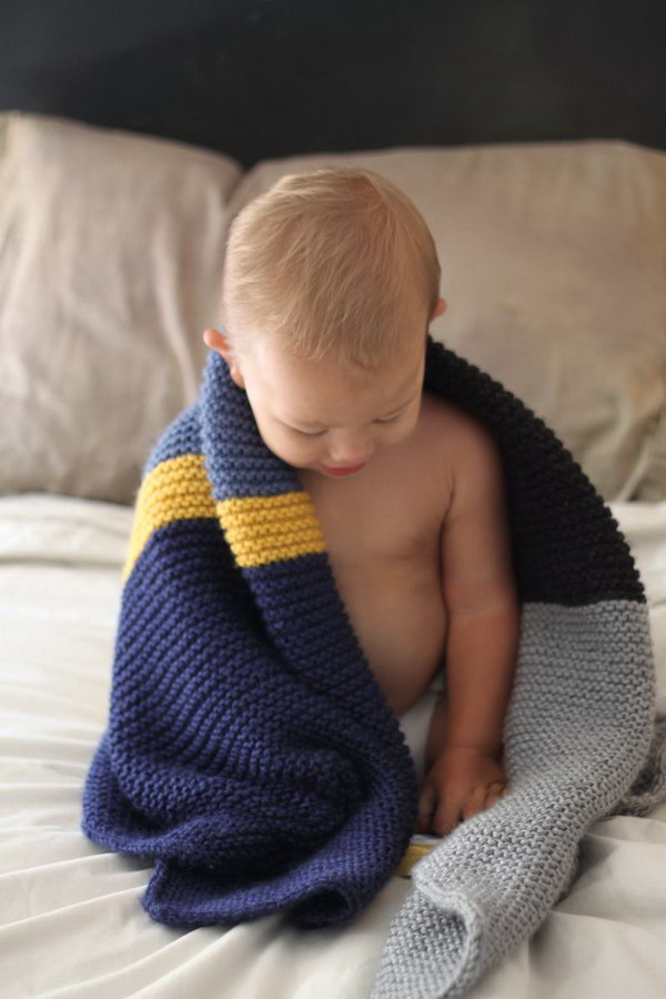 Knit Colorblock Bias Baby Blanket. Knit your baby gorgeous colorblock bias blanket using a very easy-to-follow pattern. See tutorial
