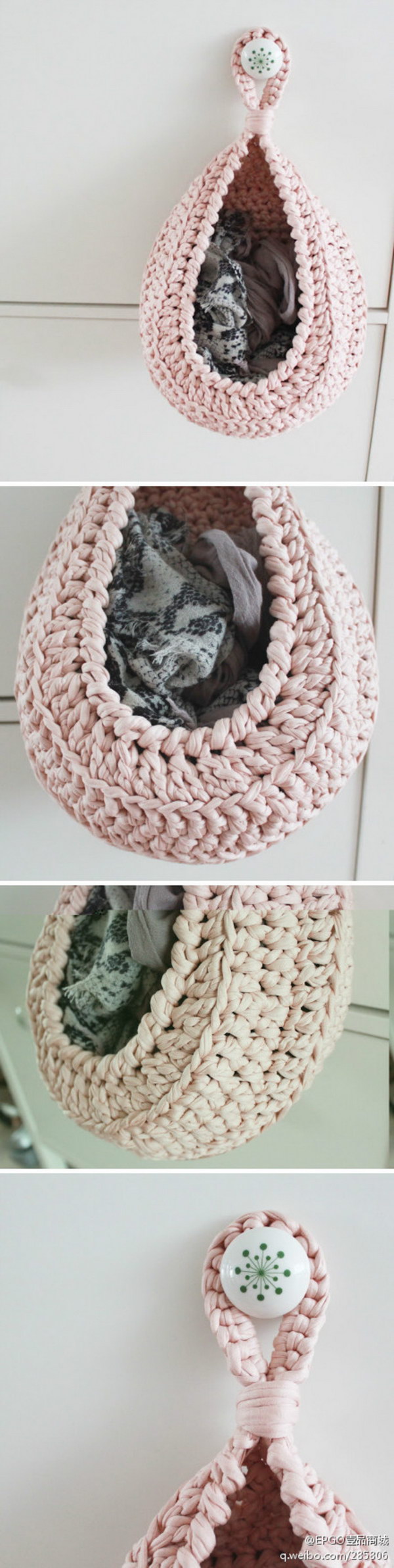 Simple Crocheted Hanging Basket. 