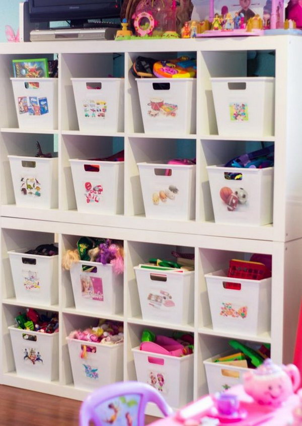 Dollar Store Bins for Kids' Room Storage. 