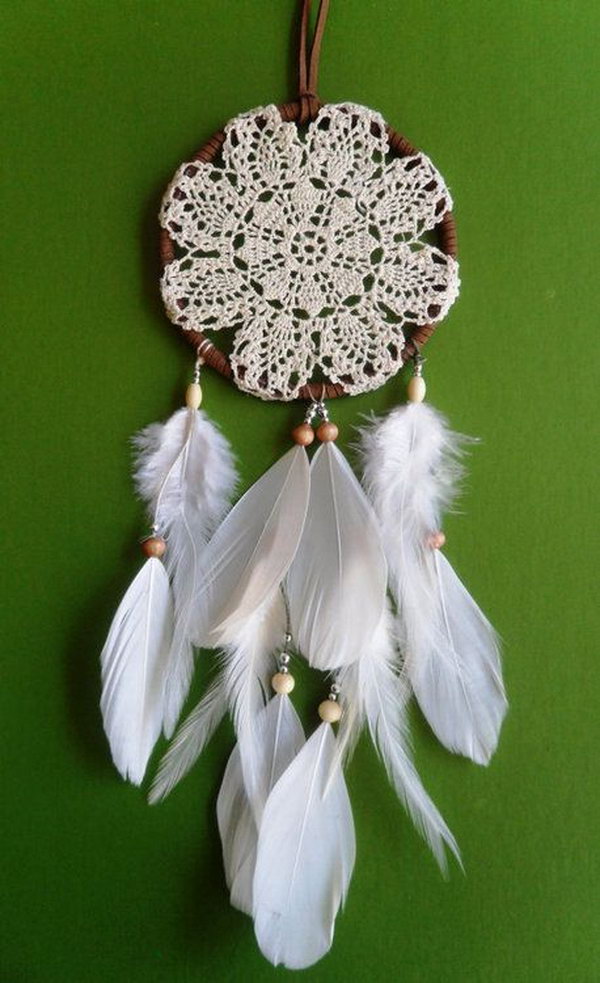 Doily and Feather Dream Catcher. 
