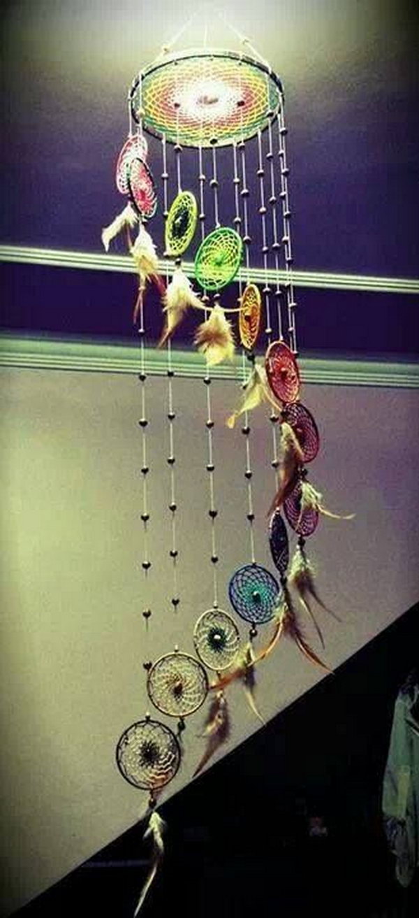 Rainbow with Beads Dream Catcher Mobile . 