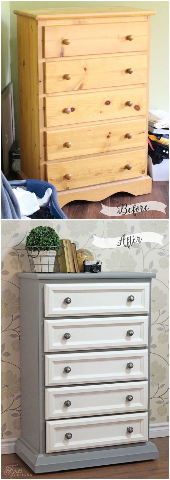 Tall Dresser Makeover with Trim and Paint. 