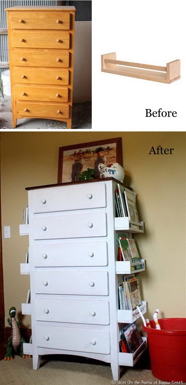 DIY Kid's Bookshelves Made from Old dresser and racks. 