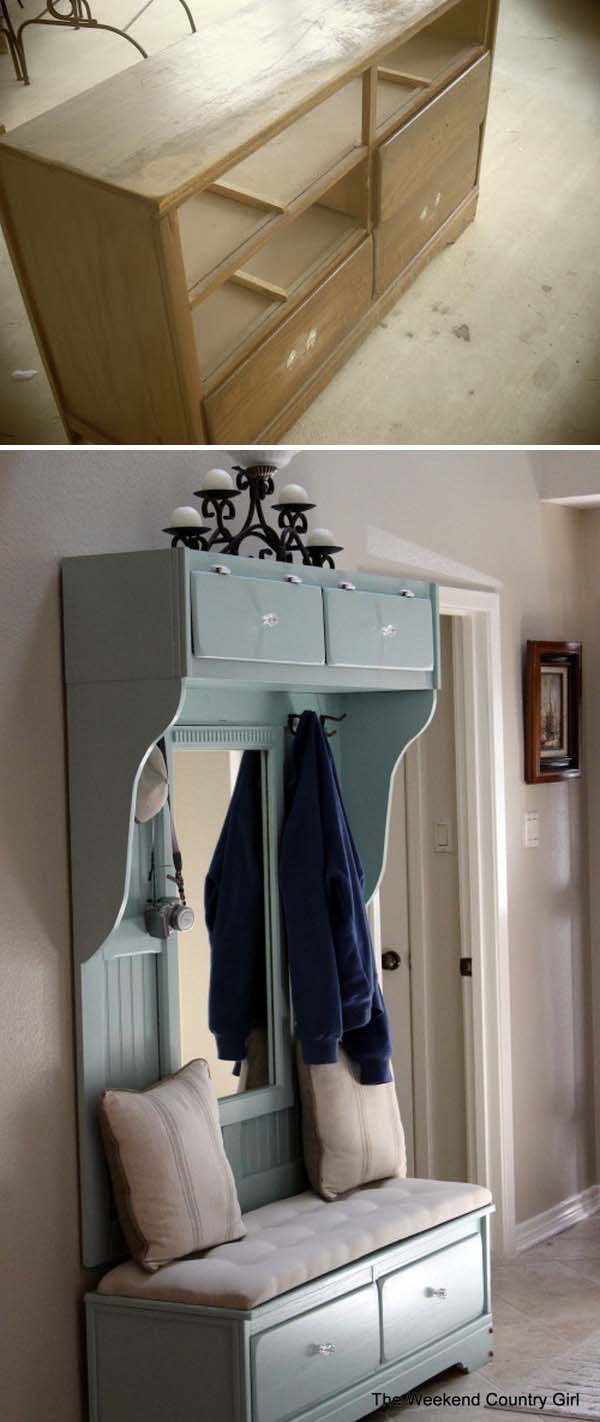 Turn an Old Dresser to a Beautiful Mudroom Bench. 
