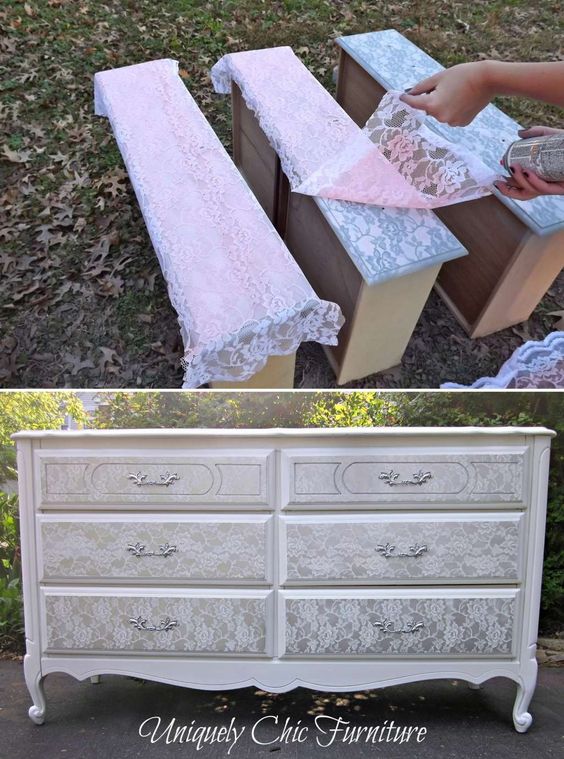 Stunning Lace Makeover For An Old Dresser. 