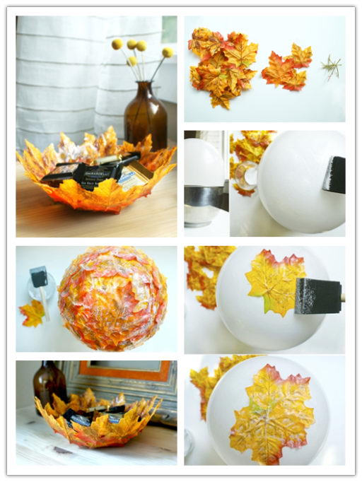 DIY Leaf Bowl. Do something with fallen leaves in your backyard. It's an easy and fun fall craft that helps bring autumn indoors. Tutorial via 