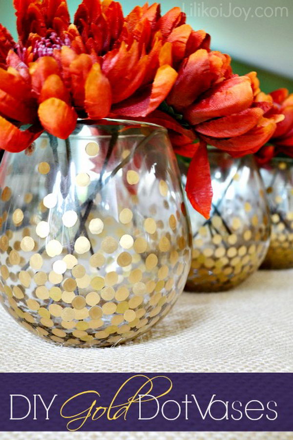 DIY Gold Dot Vases for Displaying Fall Flowers . 
