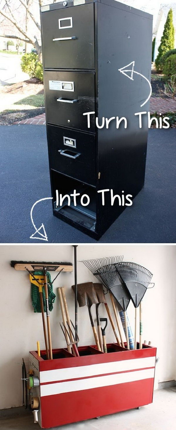 Turn an Old File Cabinet into a Garage Storage. 