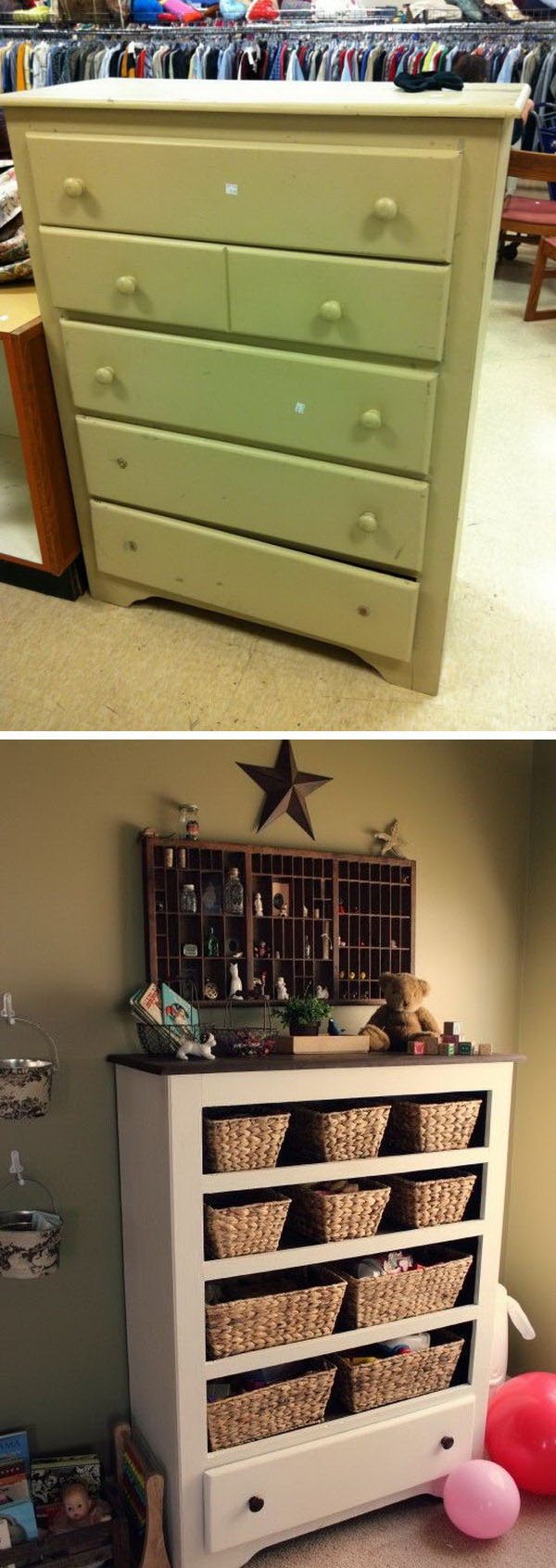 Turn a $9.50 Thrift Store Drawer into Funny Functional Storage or Craft Supplies . 