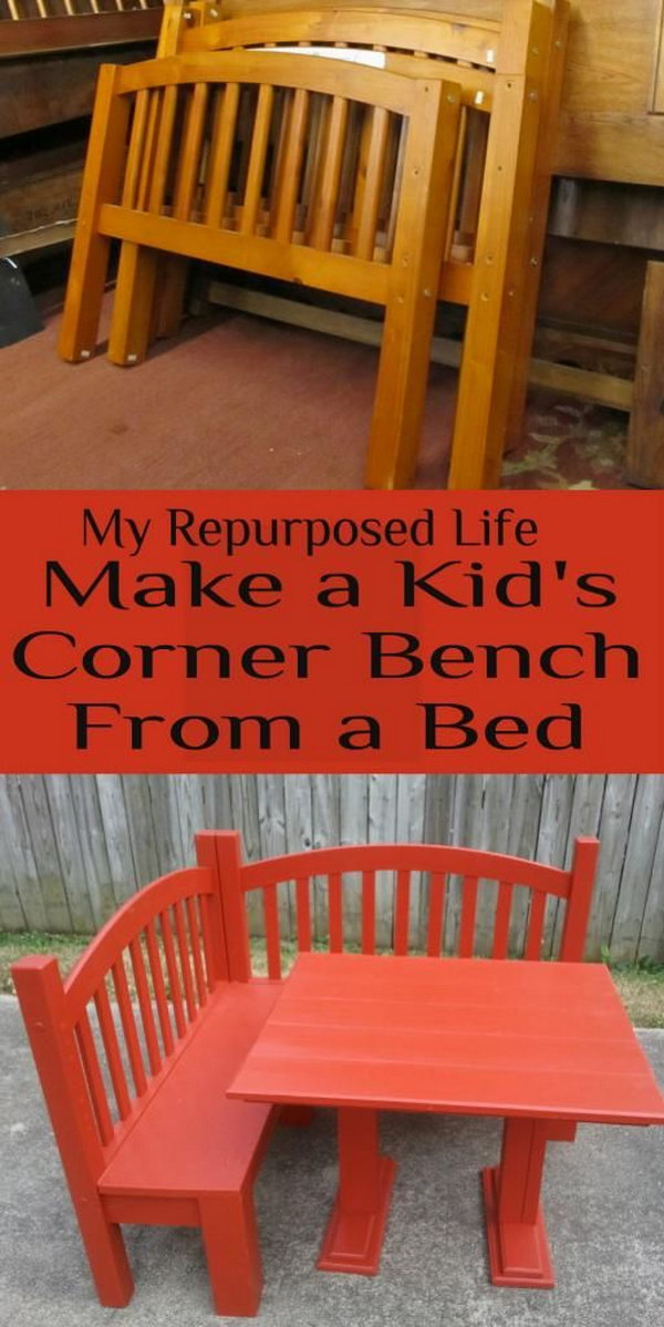 Make a Kid's Corner Bench and Play Table from an Old Bed . 