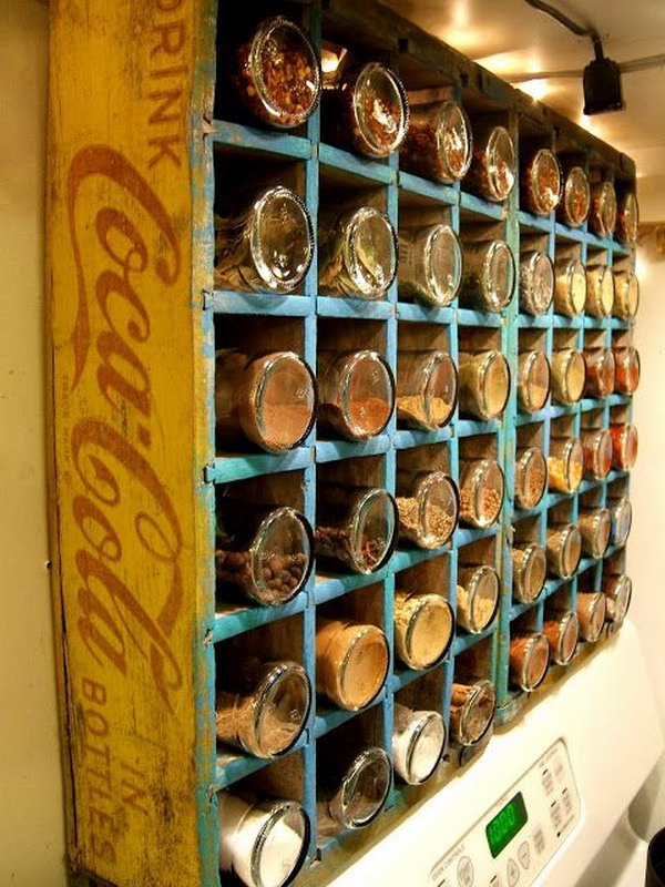 Turn a Vintage Coca-Cola Bottle Crate into a Spice Rack. 