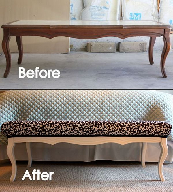 DIY Stylish Ottoman from an Old Coffee Table. 