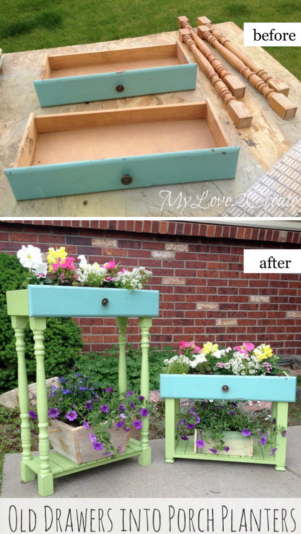 Old Drawers Turned Into Porch Planters. 