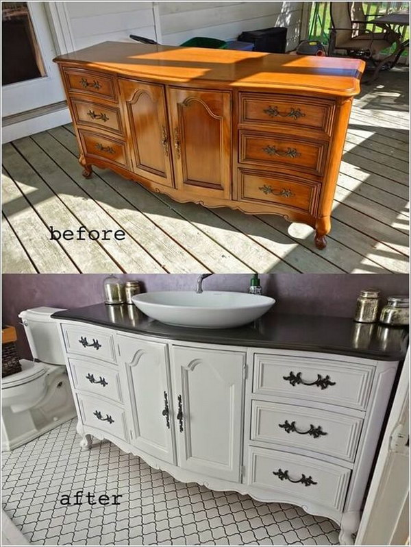 This Dresser Got a New Life As a Bathroom Vanity in White And Black. 