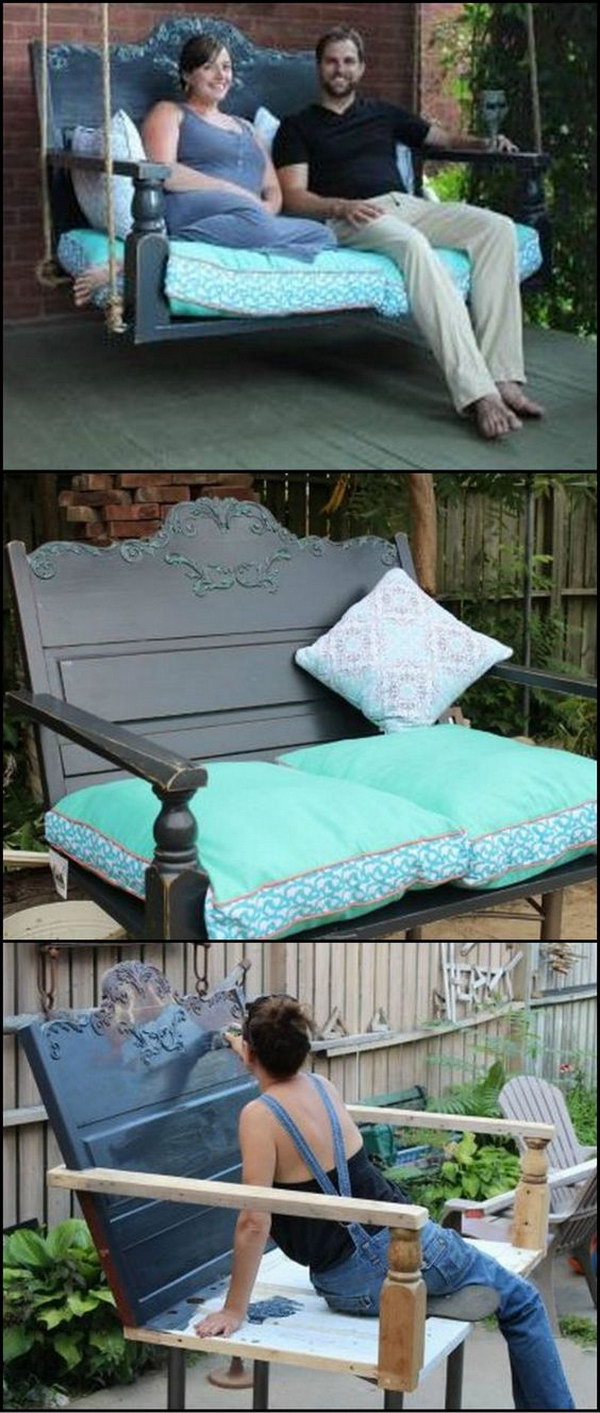 A Porch Swing From A Recycled Headboard. 