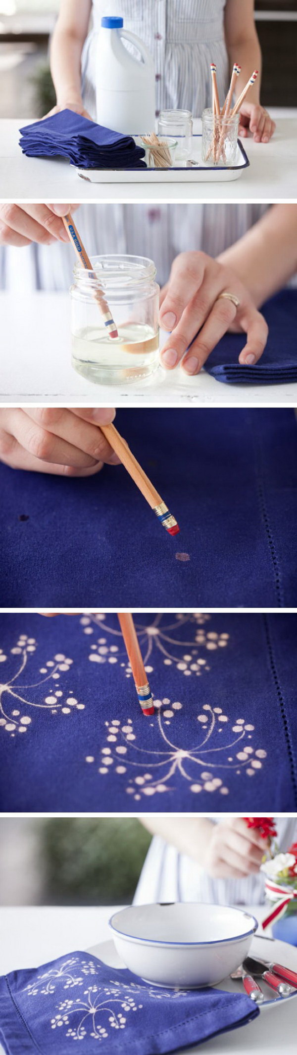 Fabric Bleach Art Table Napkins. 