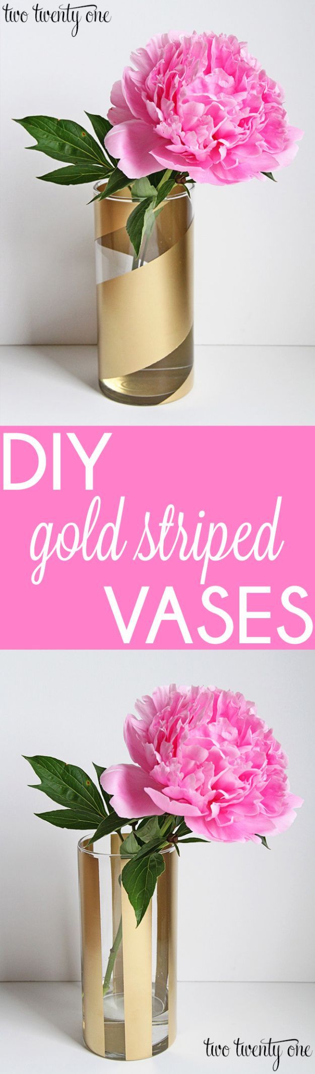 DIY Gold Striped Vases. 