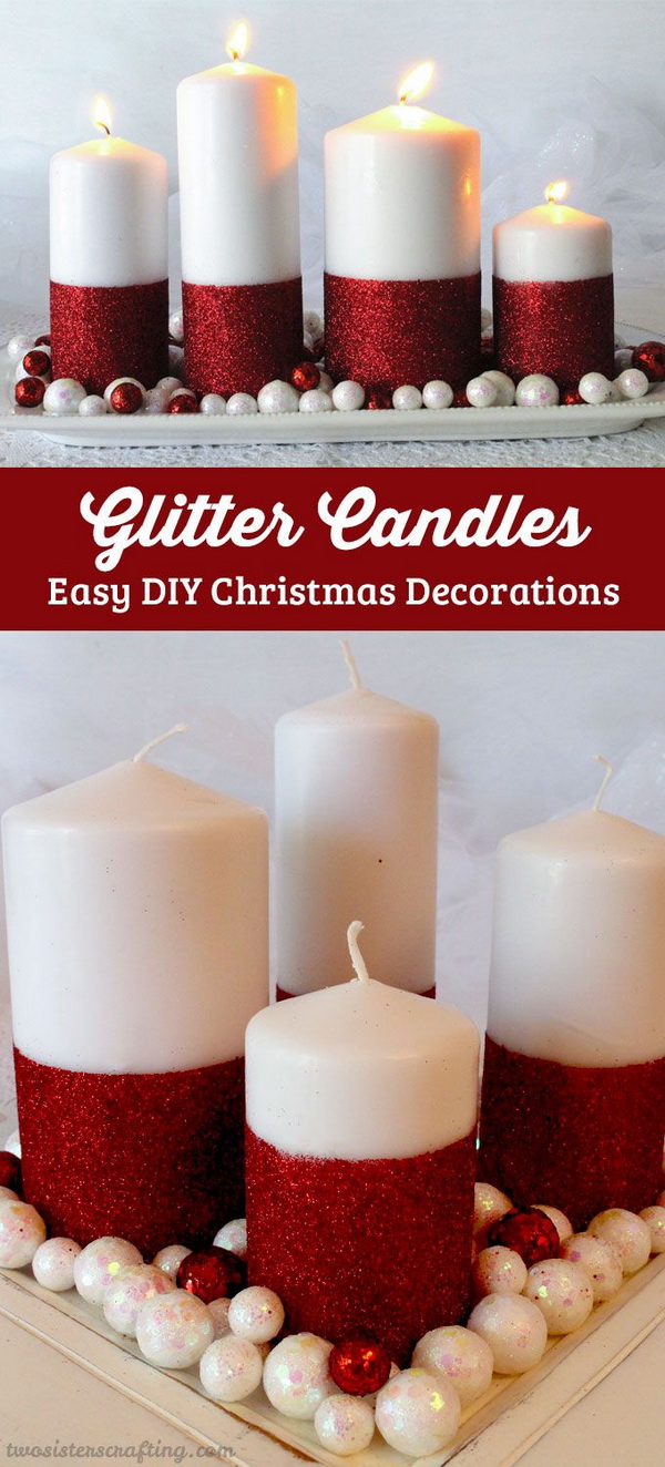 DIY Festive Glitter Candles. 