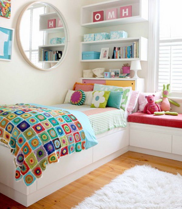 It's a clever idea to use your headboard for extra storage space.